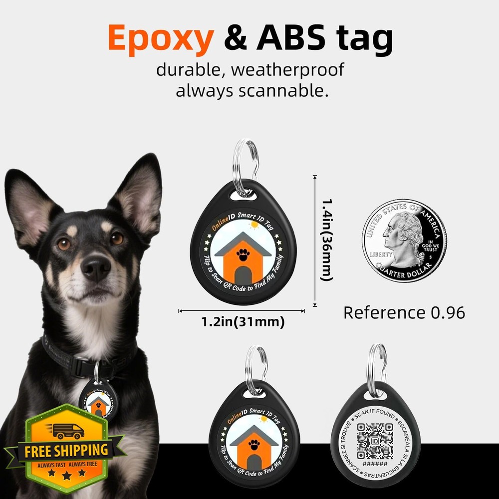 2 Pack Personalized Cat ID Tags, QR Code Pet Tags, Black Small