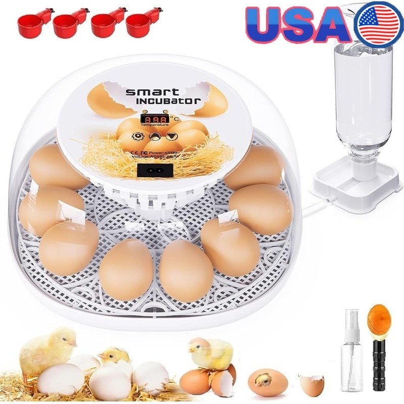 12 Egg Incubator Auto Turning LED Display Temperature Control Hatching Machine