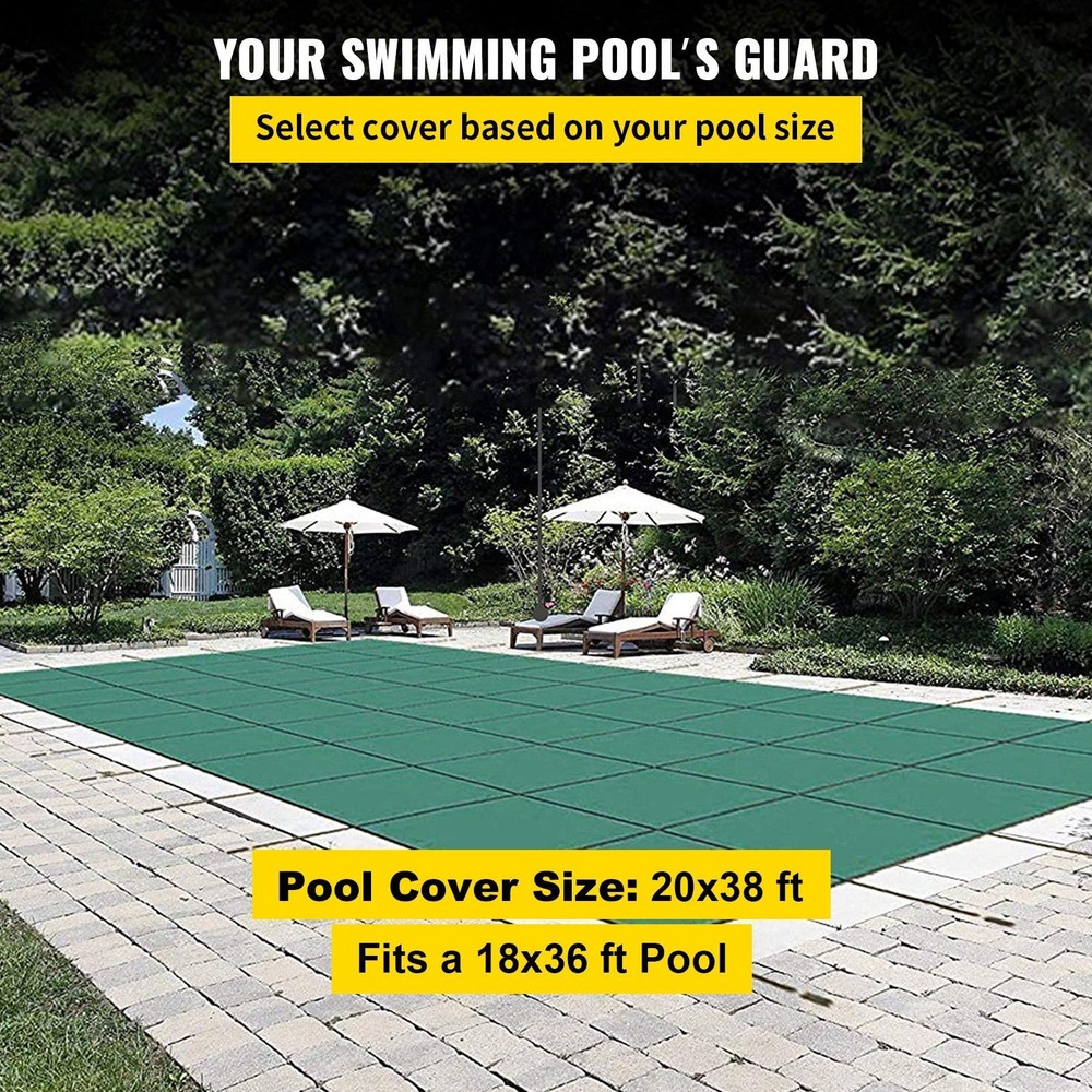 Inground Pool Safety Cover 20x38ft Rectangular Green Solid Mesh 333lb