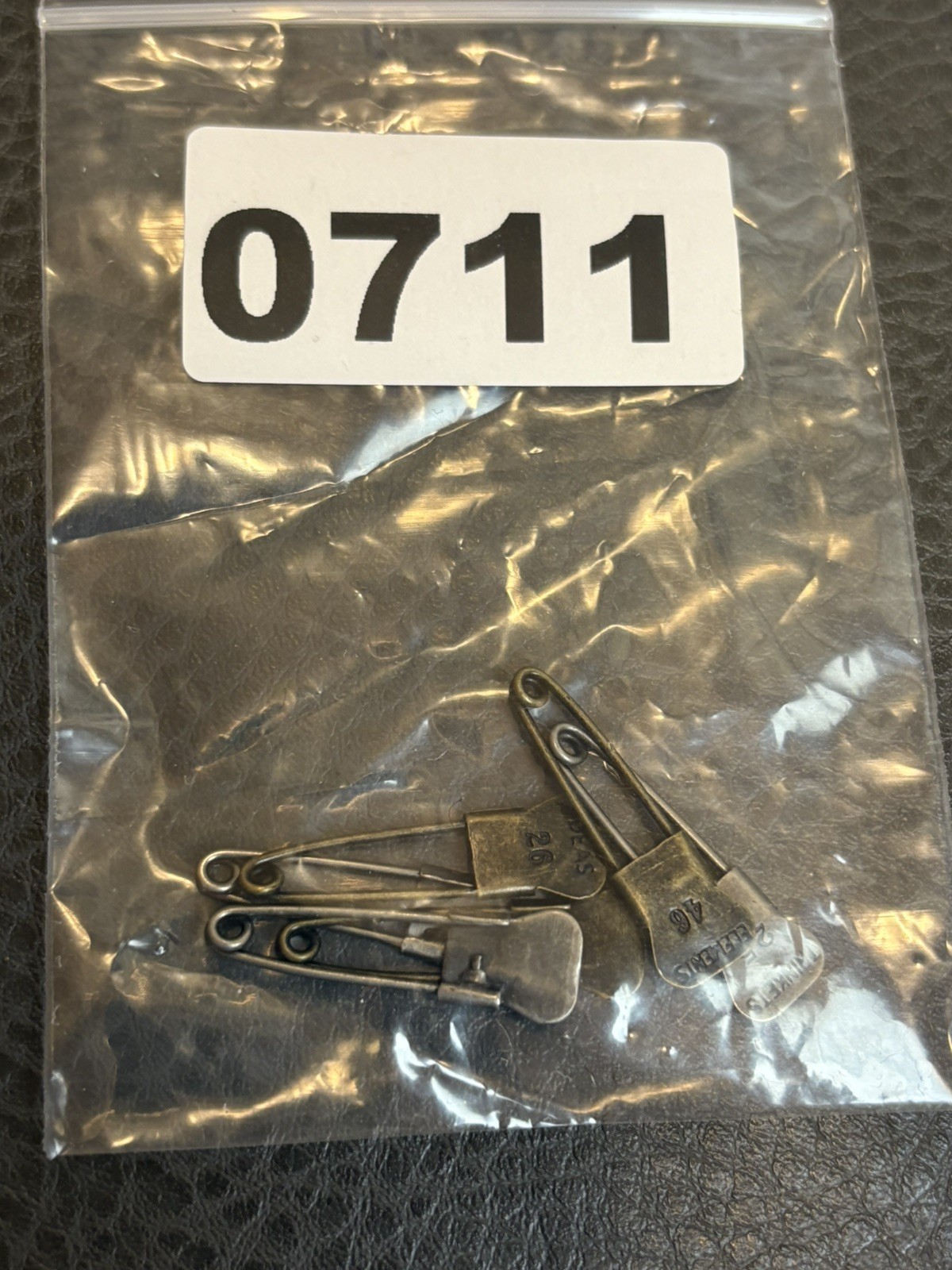 Vintage Small Safety Pins Blank Brass & Silver Tone With Words & Numbers Antique