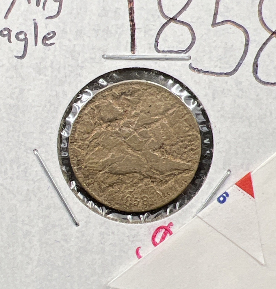 1858 1c Flying Eagle Cent Cull Damaged Acid Treated