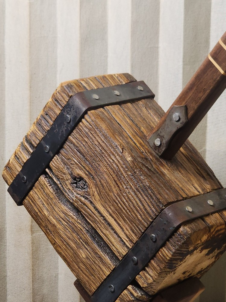 Thor's Hammer, Medieval Viking Solid Oak Head Walnut Handle With Display Stand