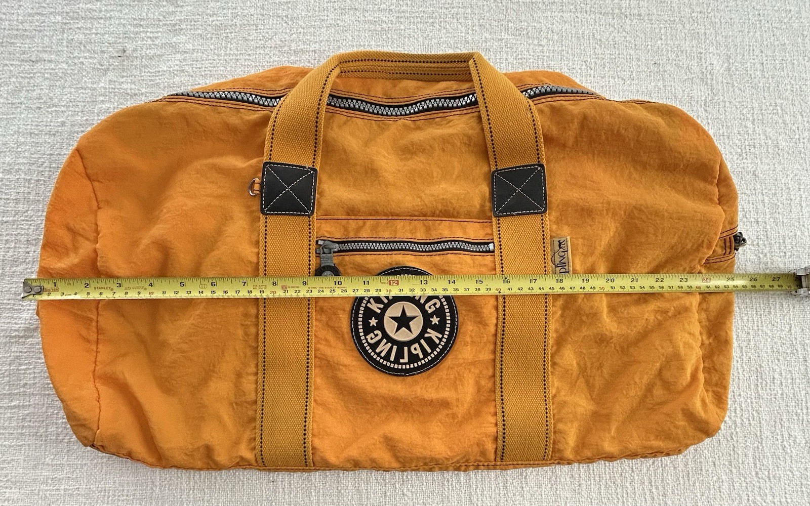 Classic Kipling Large nylon duffle bag Yellow 14” X 24” No Shoulder Strap