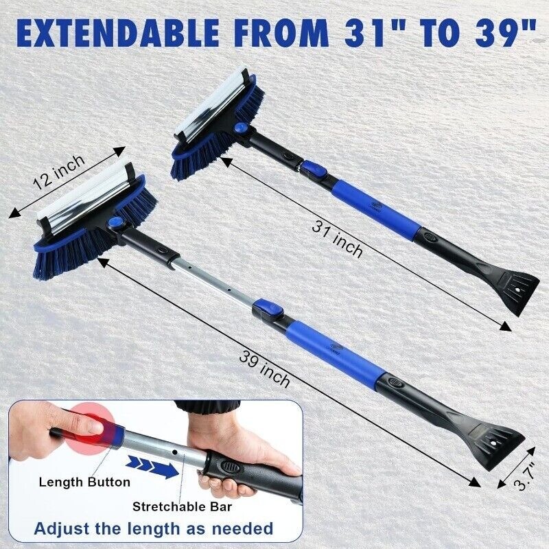 CarCarez 3-IN-1 Snow Brush with Ice Scraper Extendable for Car SUV Foam Grip