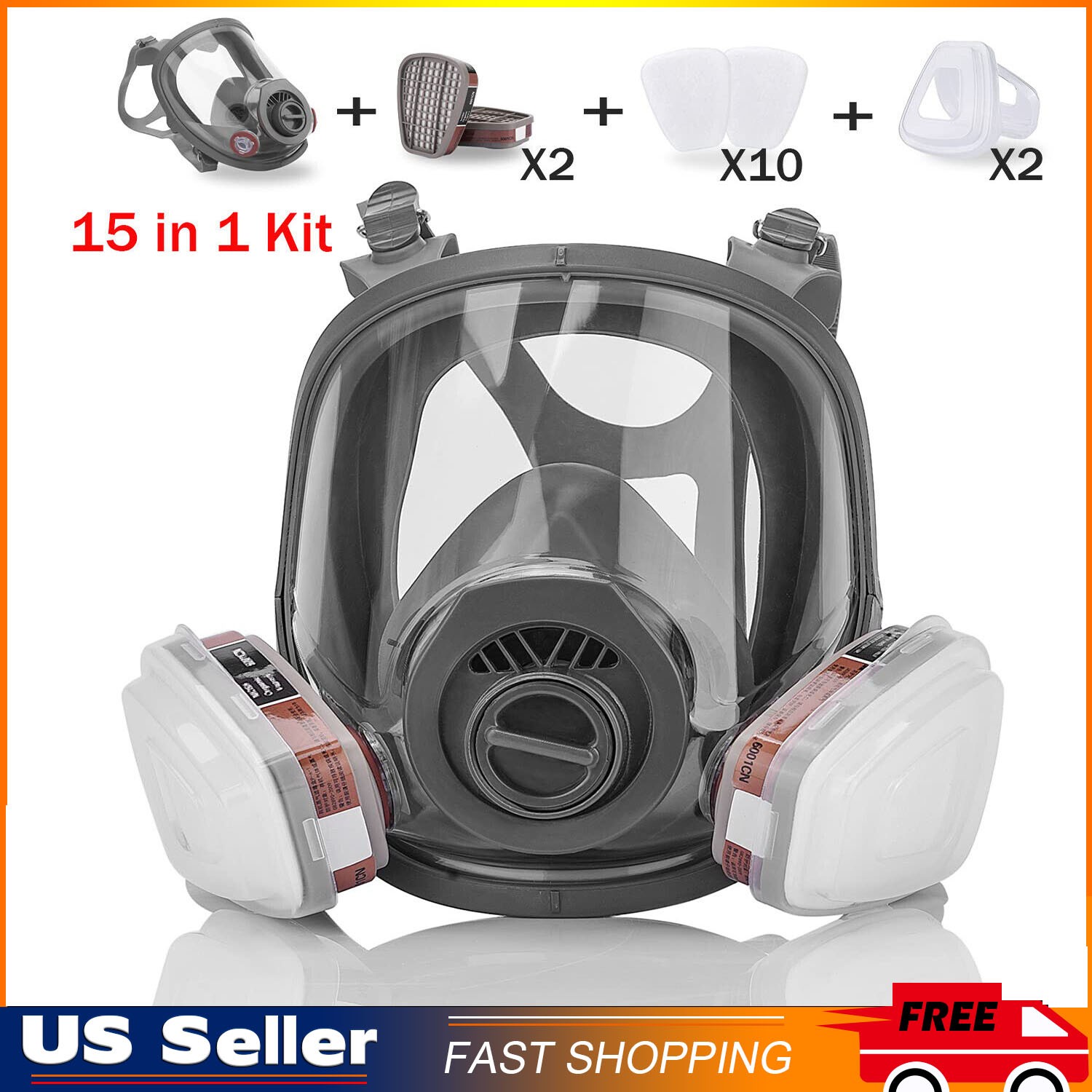 15 IN 1 Gas Mask Full Face Respirator Paint Spray Chemical Facepiece Safety 6800