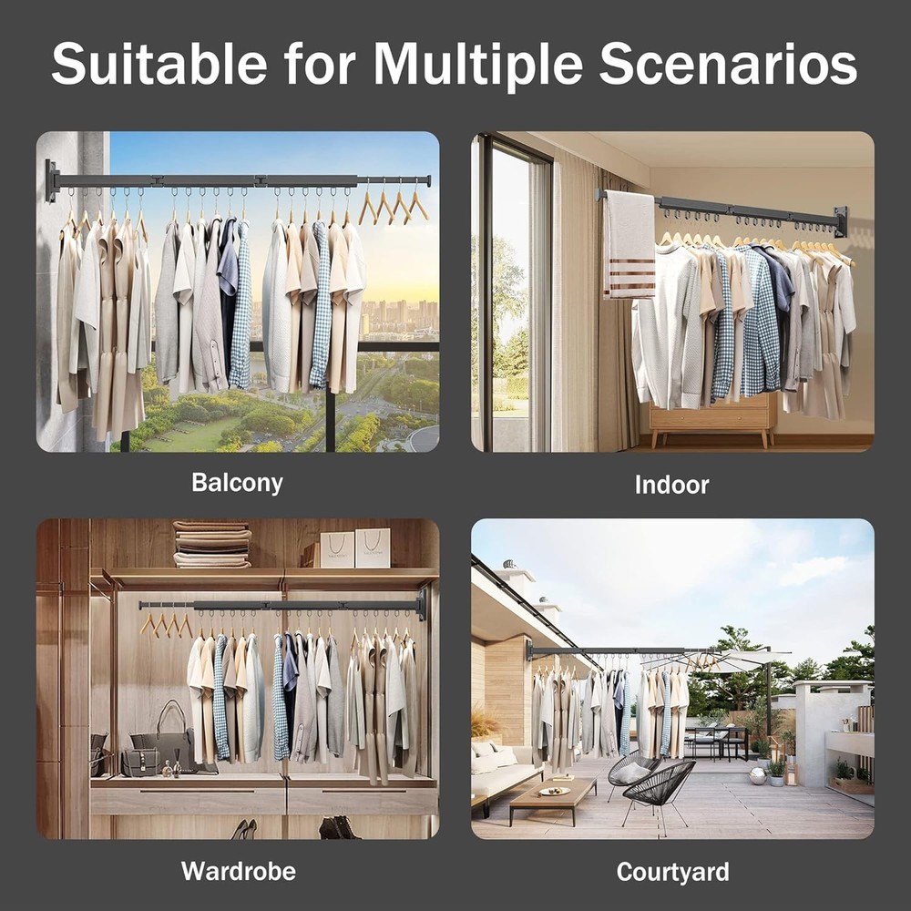 Wall Mounted Drying Rack - Foldable Retractable Laundry Hanger