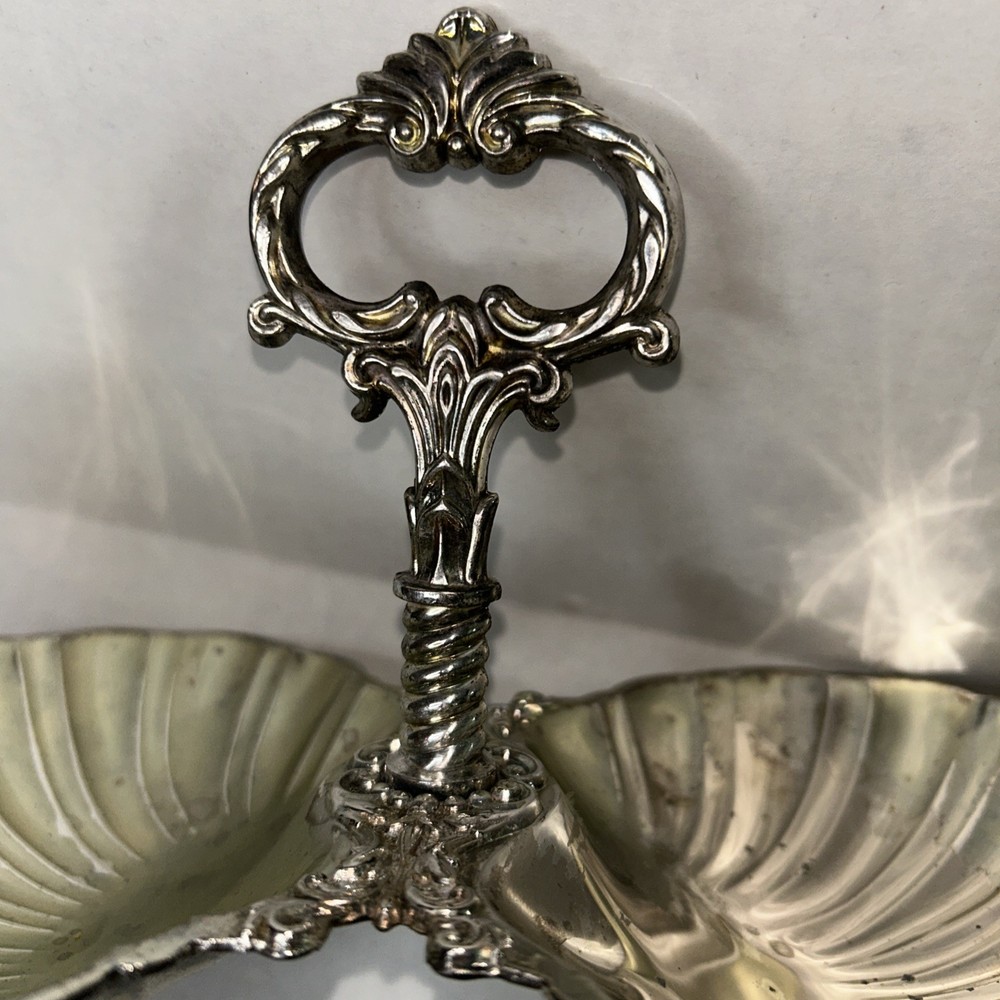 Vintage Silvertone Double Clamshell Serving dish Unpolished FLAWED, Damaged