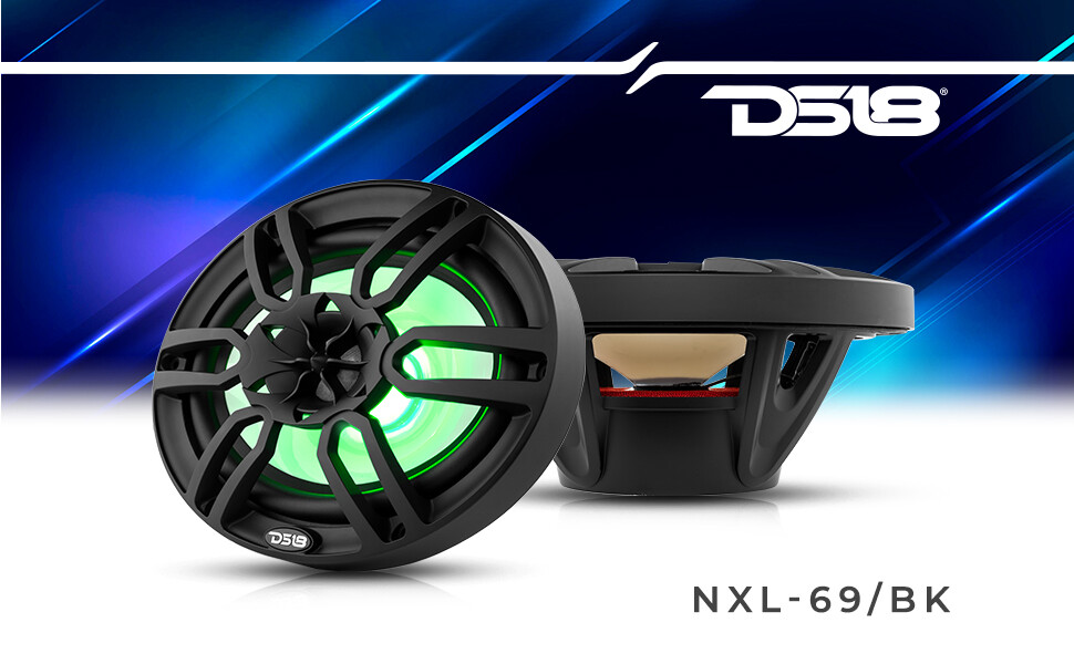 DS18 NXL-69/BK HYDRO 6X9" 2-Way Marine Speakers with RGB 375W Max 4-Ohm