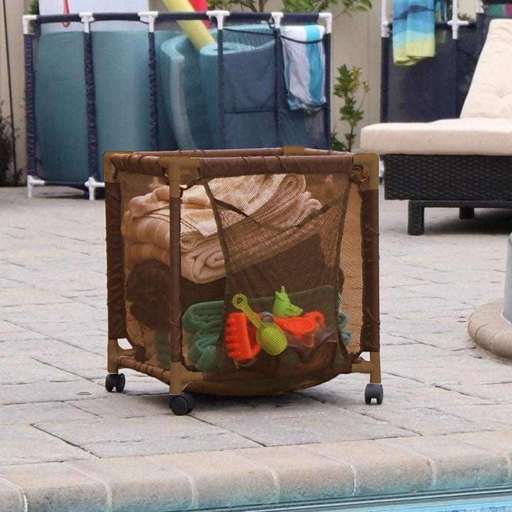 Rolling Pool Storage Small Organizer Bin, Small, Brown