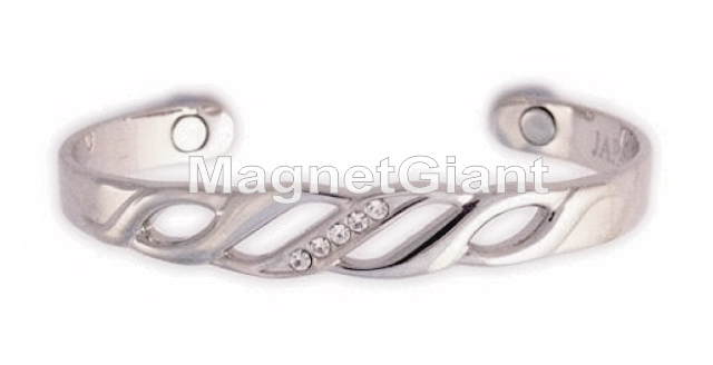 CZ Solid Copper Magnetic Bangle Bracelet Cuff with Silver platting - BG2S