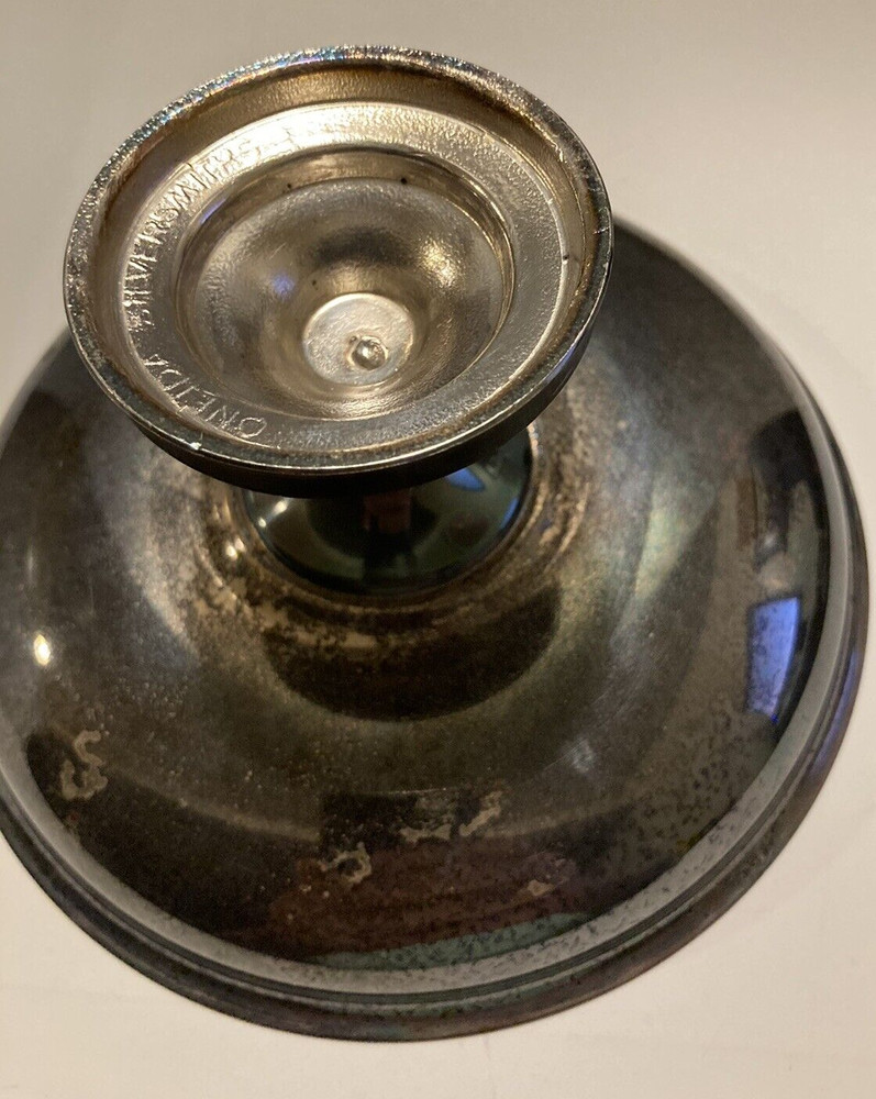 Onieda Silversmiths Pedestal Compote/Candy Dish with Blue Enamel Top Vintage