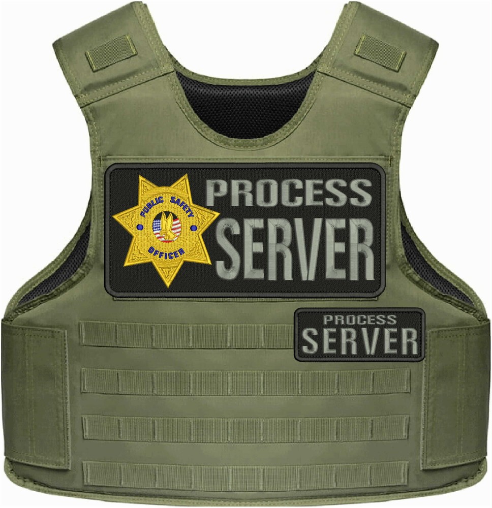 Process Server Embroidery Patch 5x11  and 2x5 Velcr@ On back Gray On Black