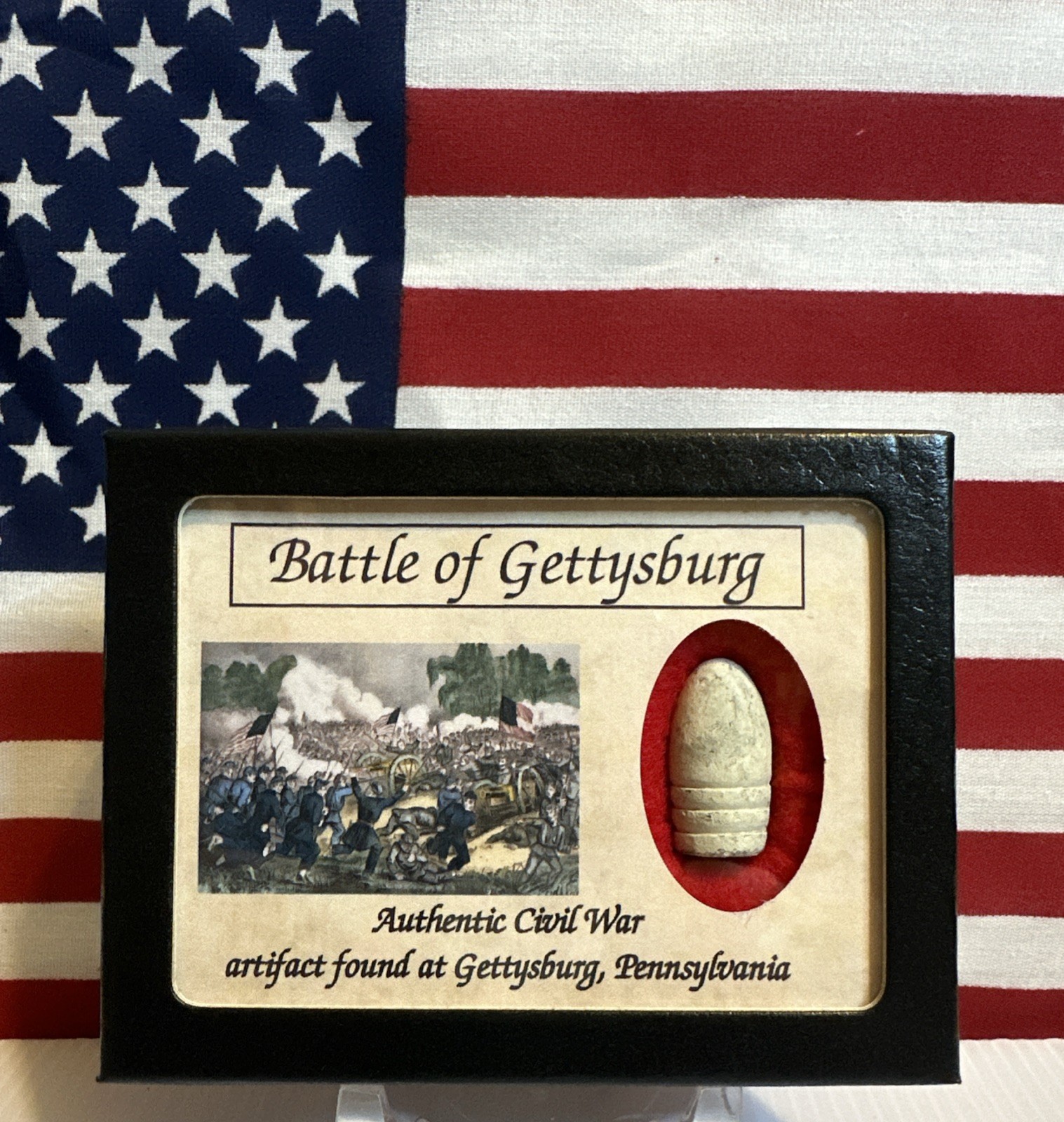Dropped Civil War Bullet from Gettysburg in Matted COLOR Display Case with COA