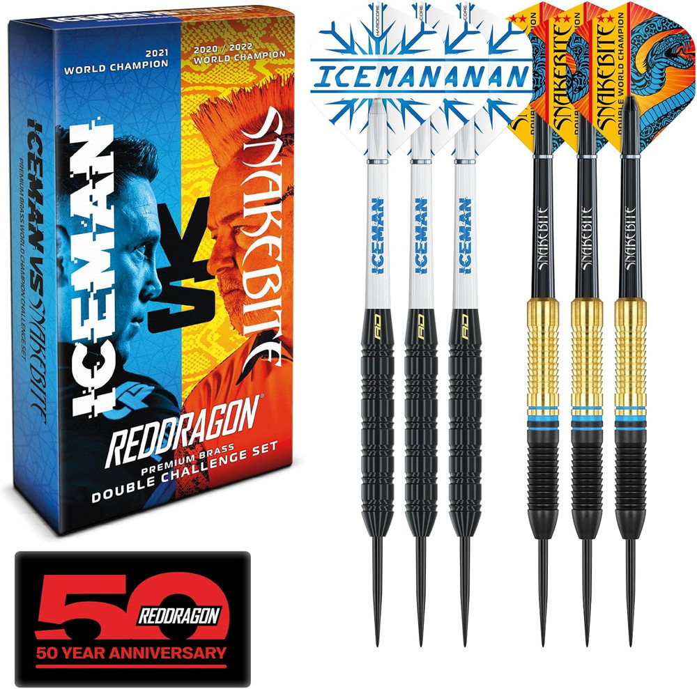 Peter Wright 'Snakebite' V Gerwyn Price 'Iceman' DWC Brass Darts Set with Flight
