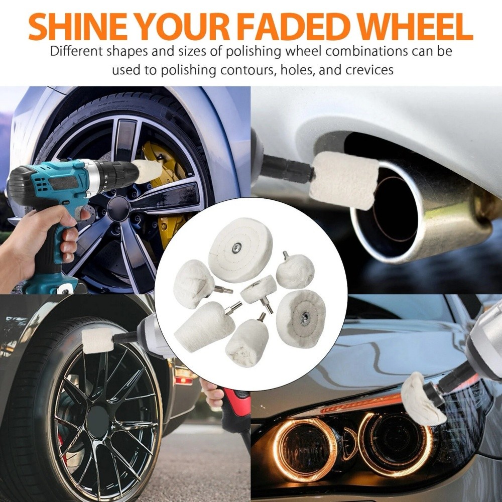 7PCS Cotton Buffing Wheel Kit for Drill Rotary Tool Aluminum Metal Polishing Pad
