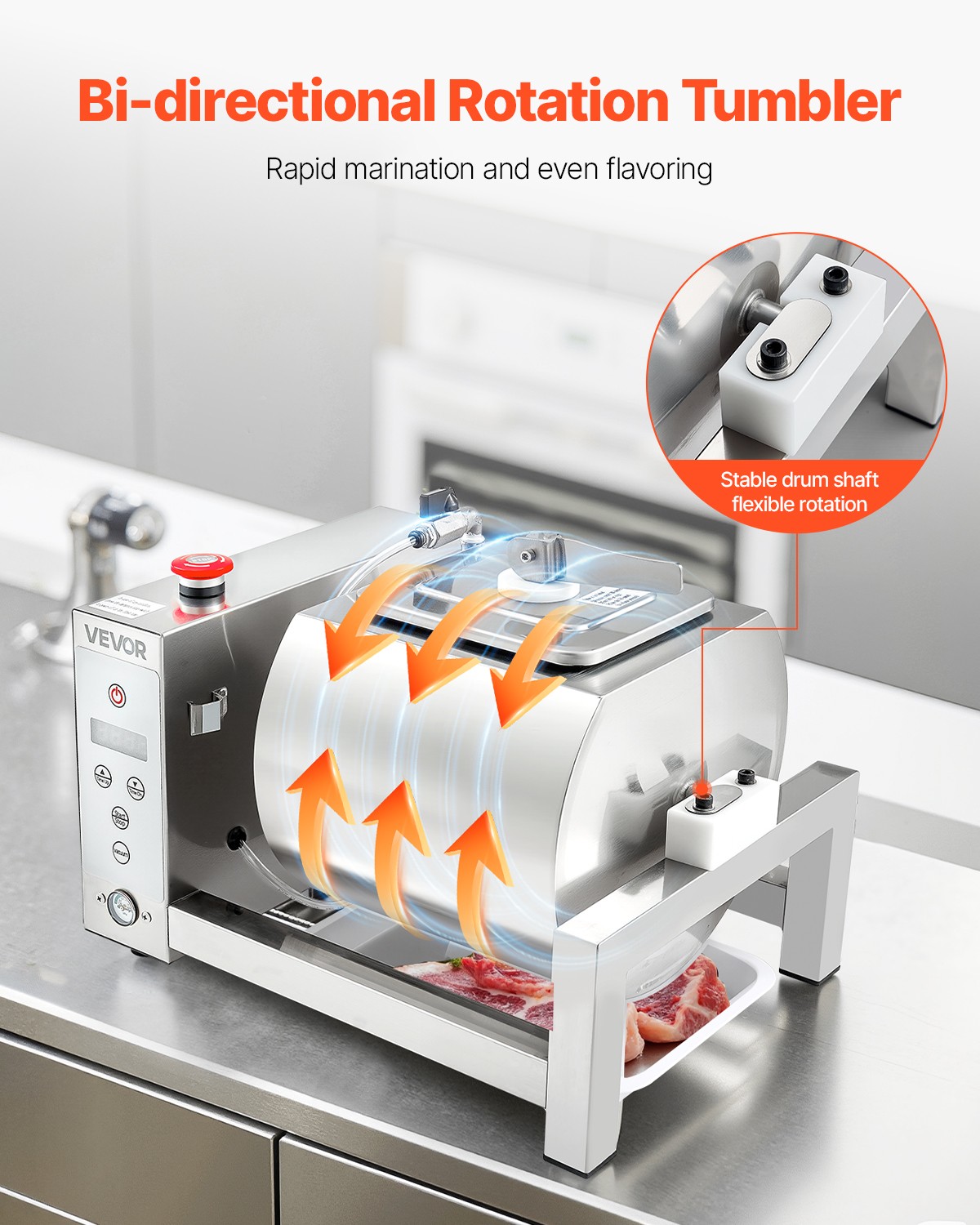 VEVOR Vacuum Meat Tumbler Marinator Machine 10L for Chicken Steak Fish Stainless