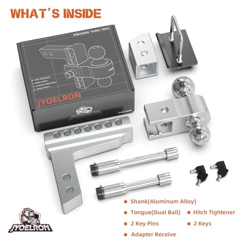 Adjustable Trailer Hitch (2.5" 2" & 2.5" Receivers（Sleeve Included）6" Drop/Rise