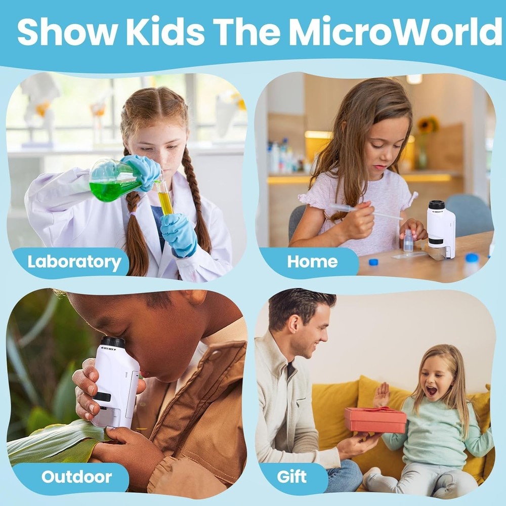 Portable Mini Microscope Handheld 60x-180x Lighted Microscope W/4 Slides, White