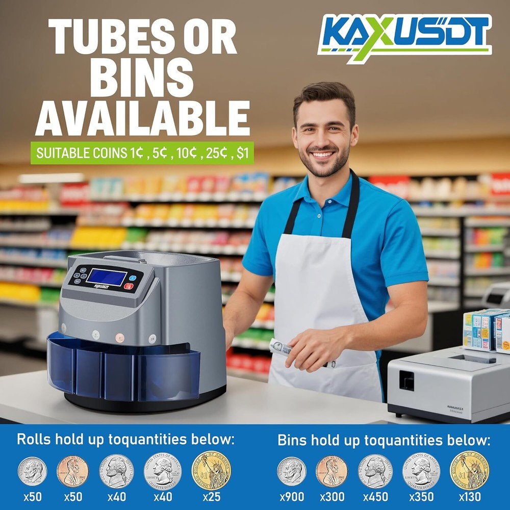 USD Coin Counter Machine, Professional Coin Sorter and Wrapper Roller Machine