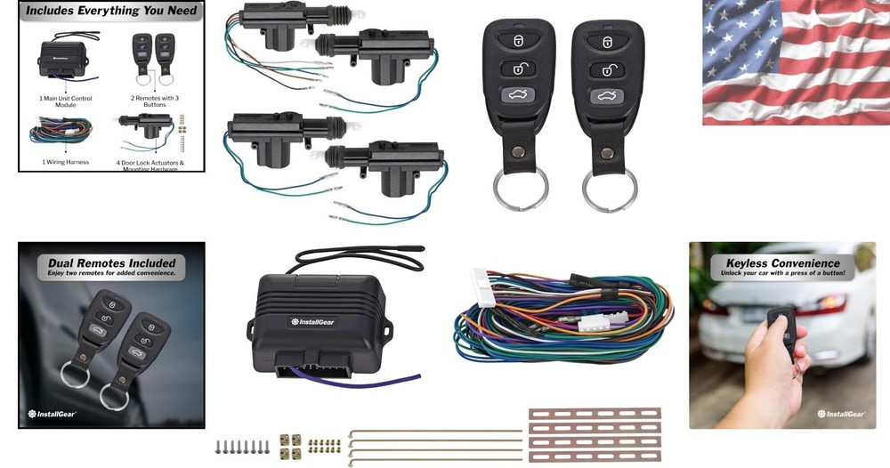 Keyless Entry System with 2 Remotes & 4 Door Actuators - Universal Compatibility