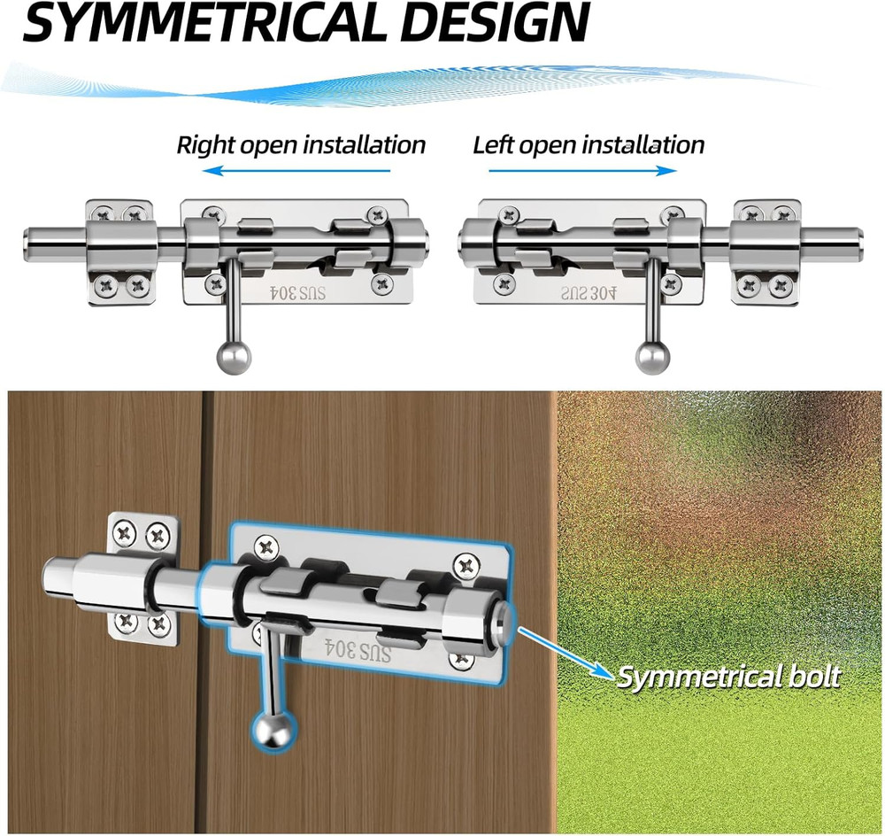 Barrel Bolt Latch, 6.3" Heavy Duty Gate Latch Slide Lock Solid 304 Stainless Ste