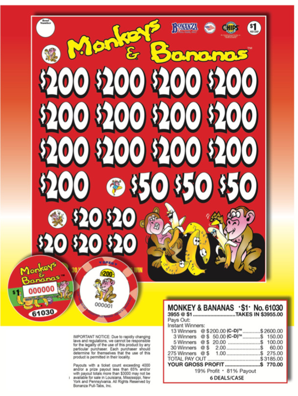 Pull Tab Tickets - Chip - Game - Monkeys and Bananas - 3,955 ct