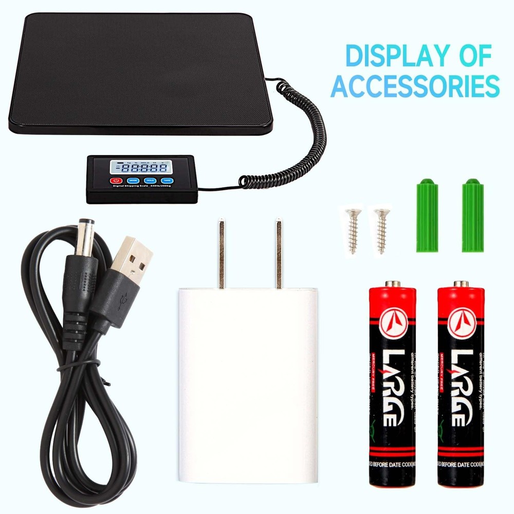 440lbs Postal Scale, Hold/Tare Function, Manual/Auto Off LCD Display, Lightwe...