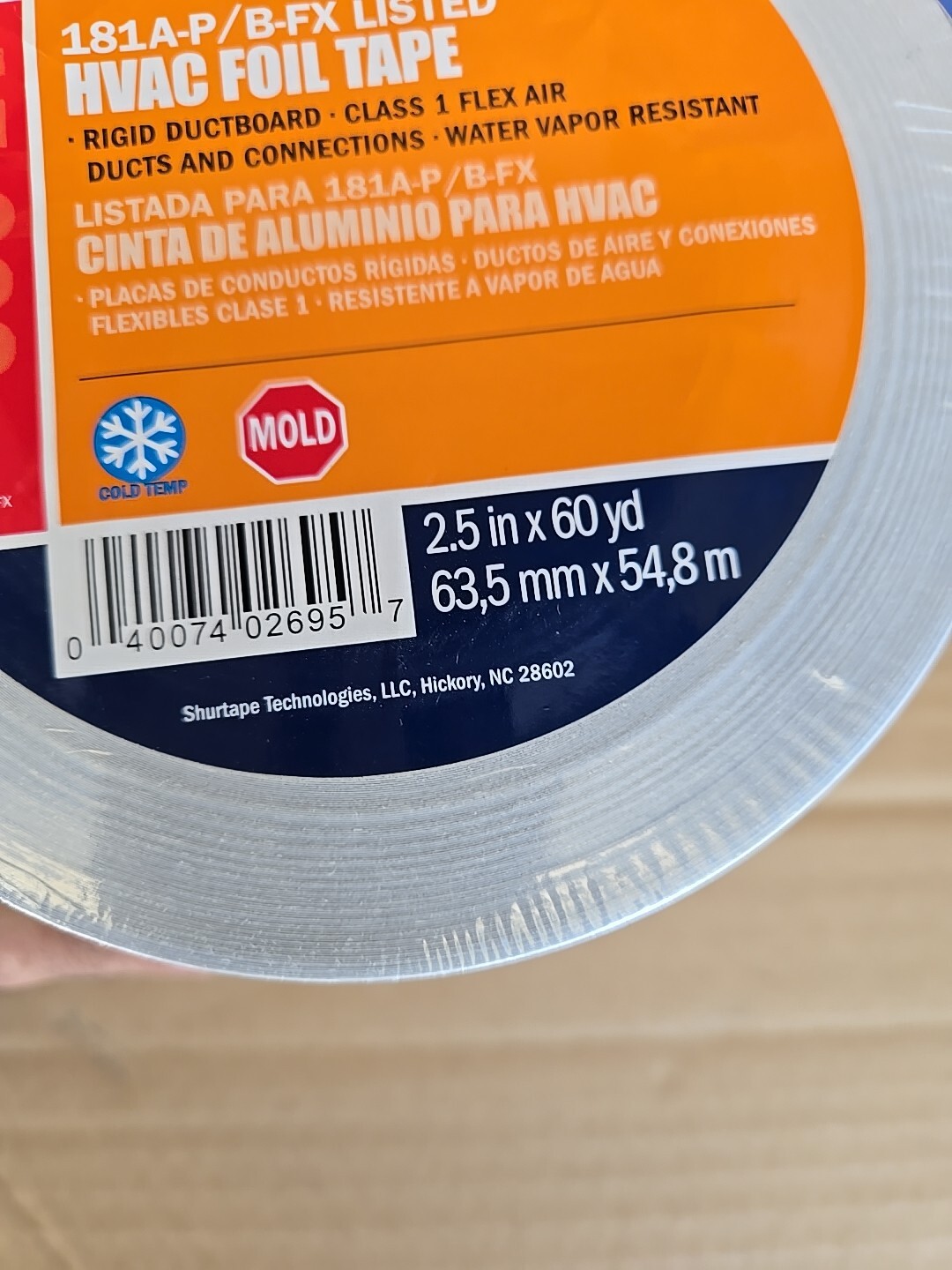2 ROLLS SHURTAPE # AF 099 HVAC FOIL TAPE 2.5" X 60 YD / 16 ROLLS 1 BOX $159.95