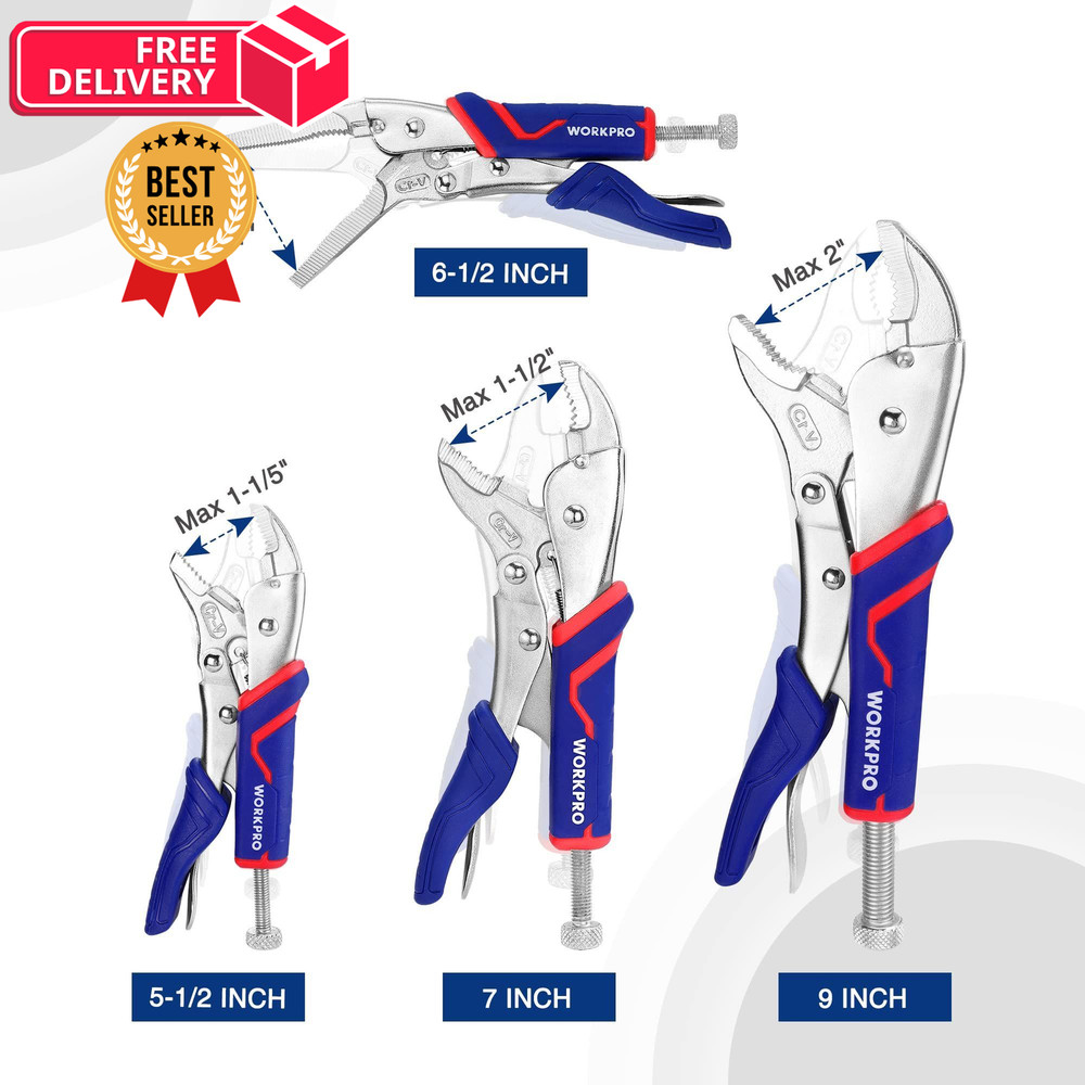 WORKPRO 4-Piece Locking Pliers Set with Comfortable 4PC Pliers, Blue&red