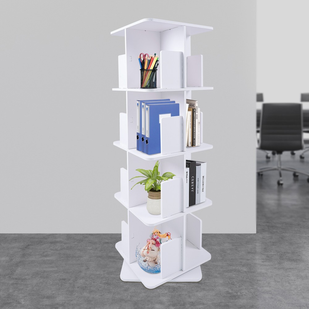 360° Rotating Bookshelf 4 Tier Standing Bookcase Small Corner Bookcase
