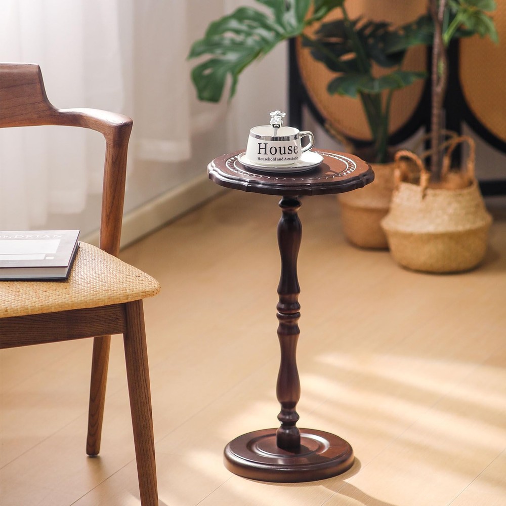 HuiDao 100% Solid Wood Round Side Table, Small Drink Table for Small Spaces, ...
