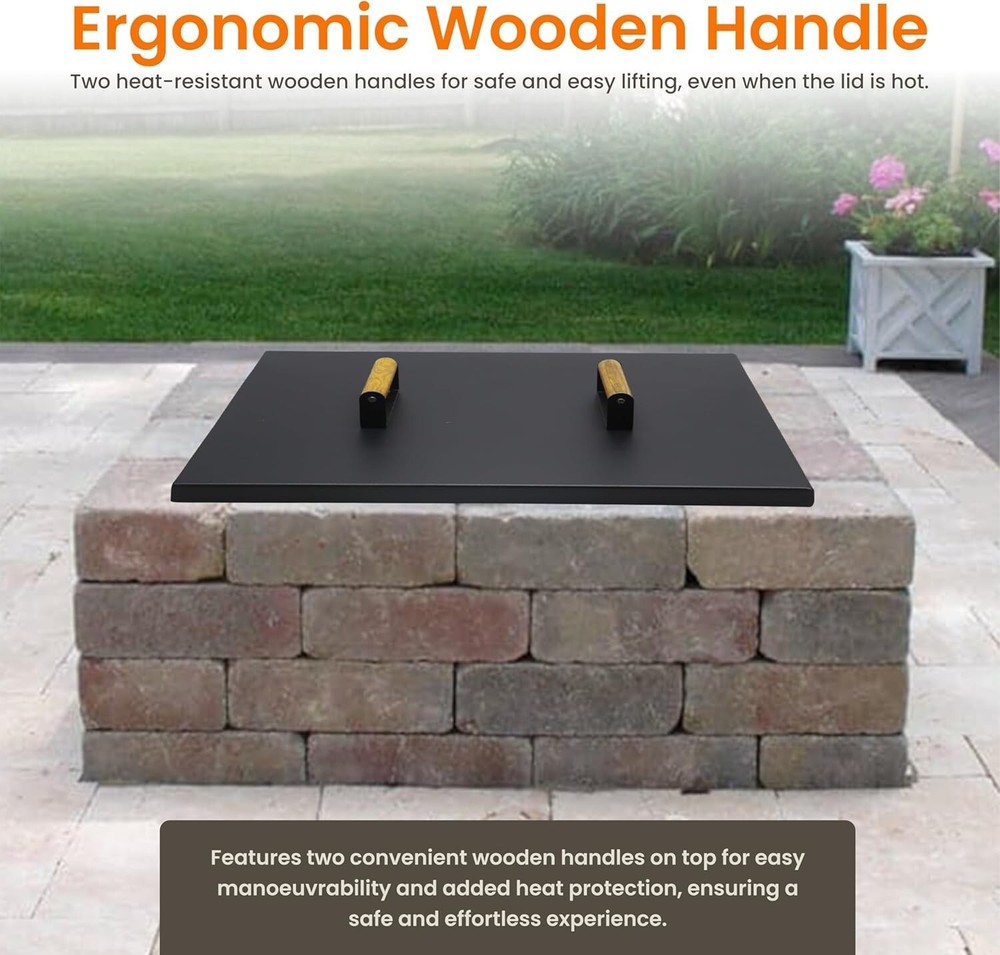 FEBTECH 21" Fire Pit Snuffer Lid Square for 19" Fire Pits with Wooden Handles