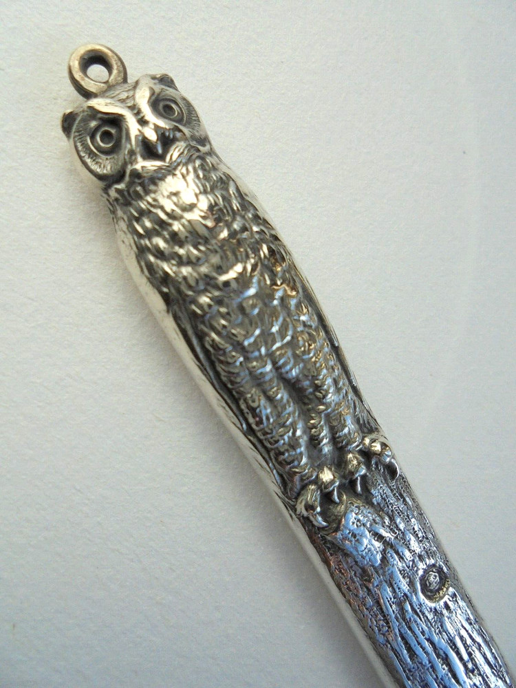 Sterling Silver Owl Pencil Holder / Needle Case