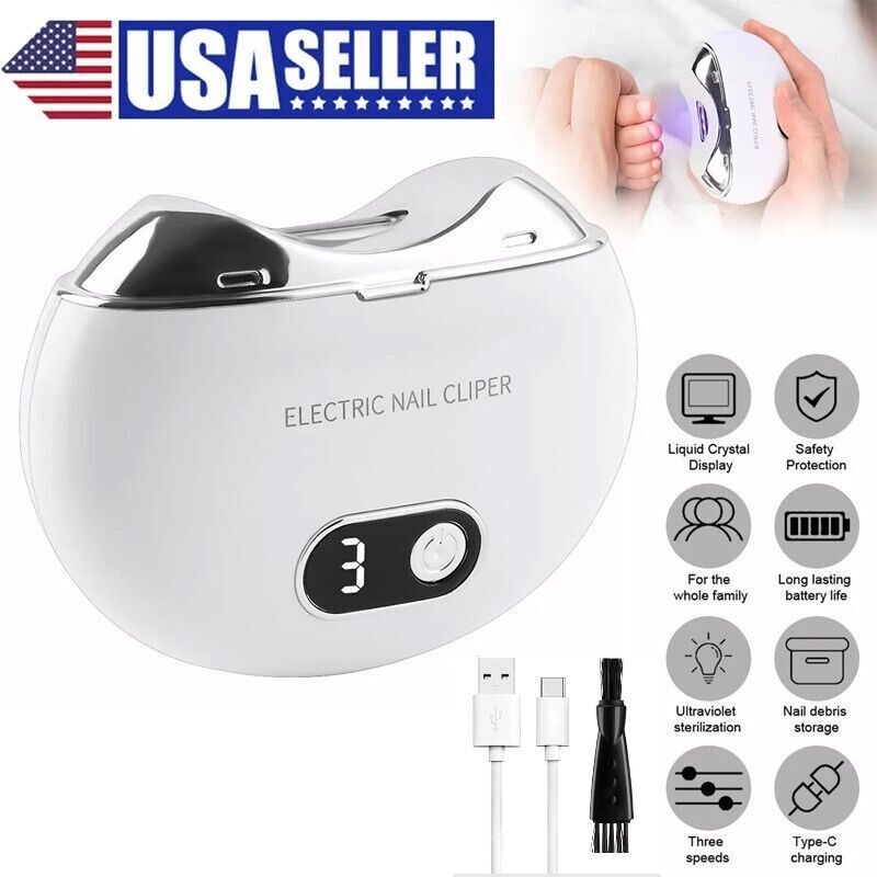 Safety Electric Automatic Nail Clippers Toe Thick Nails Cutter Pedicure White