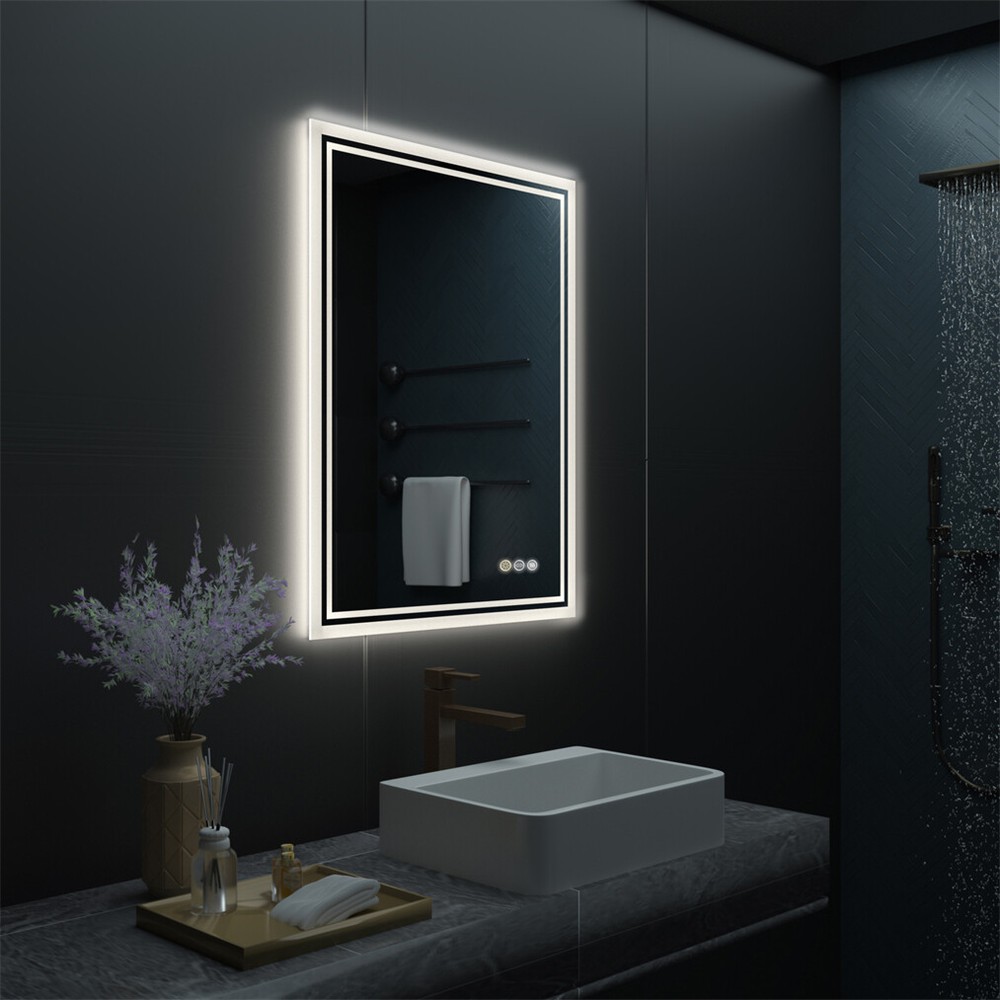 Rectangle Slim LED Bathroom Mirror Hanging Makeup Mirror Demister Sensor Switch