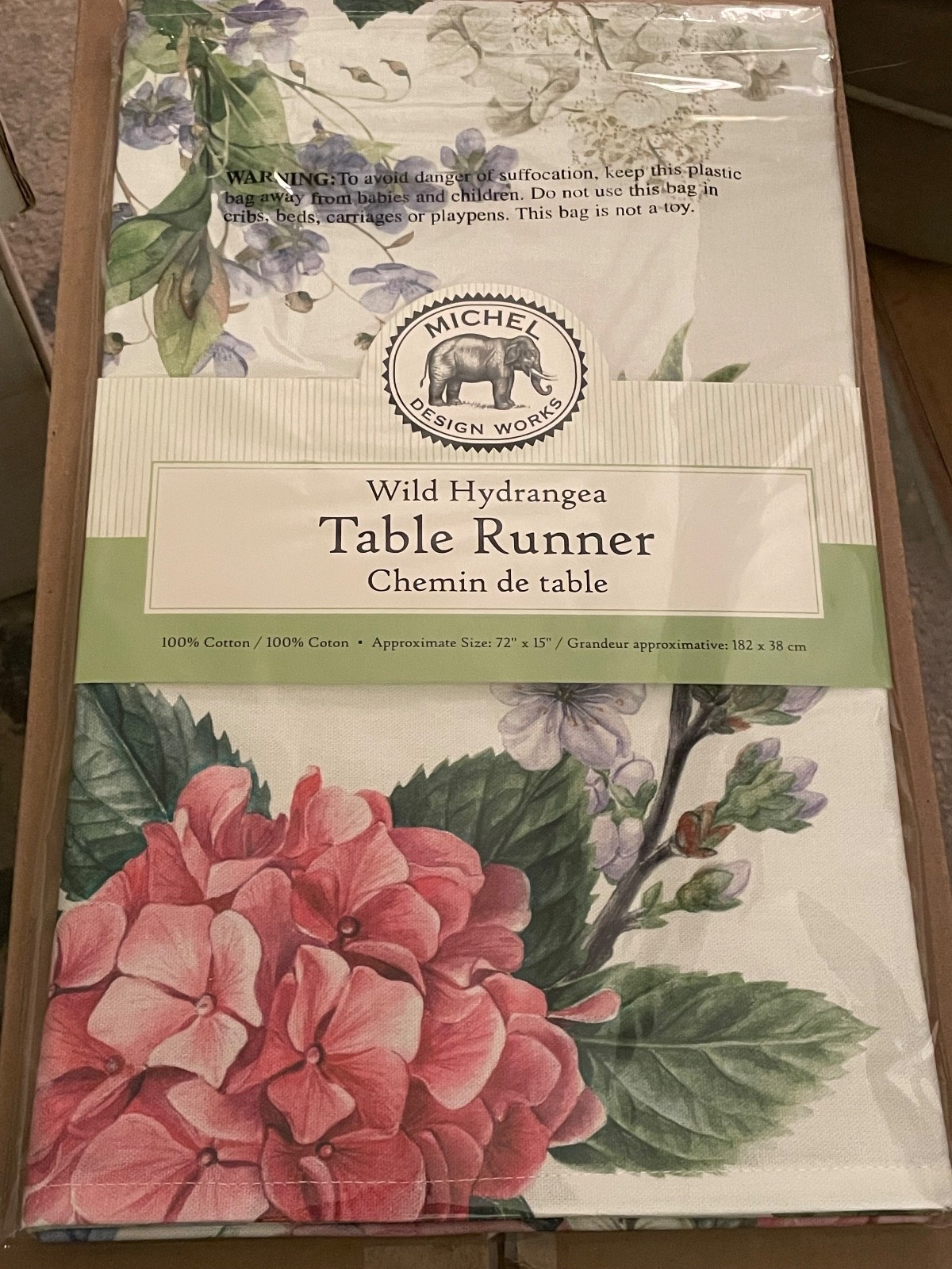 Michel Design Works Table Runner Wild Hydrangea NEW 72" x 15” Cotton