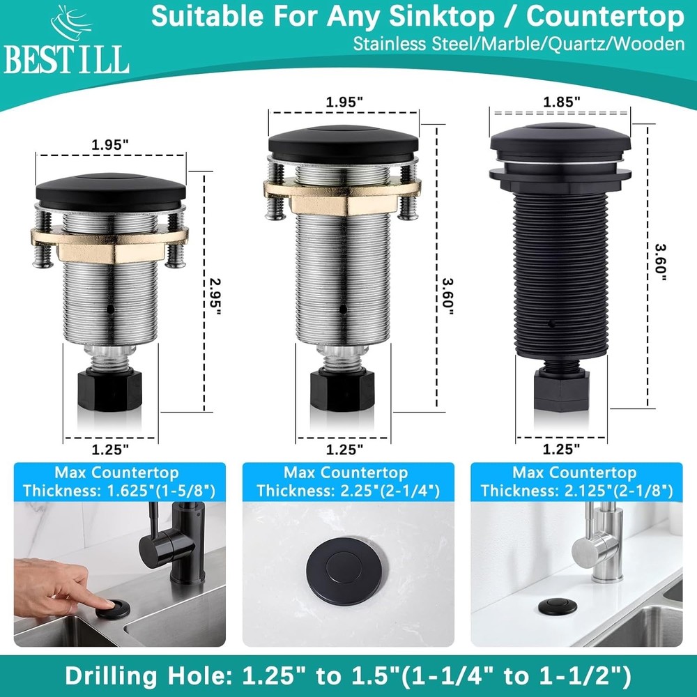 Elegant Garbage Disposal Air Switch Kit - Brass Push Button, Easy Installation