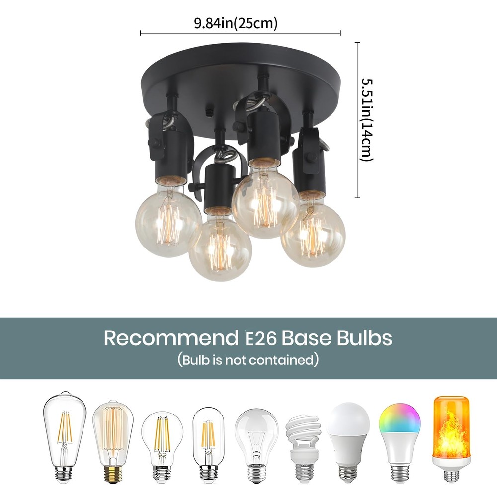 4-Light Kitchen Ceiling Spotlight，Multi-Directional Track Lighting Fixtures C...