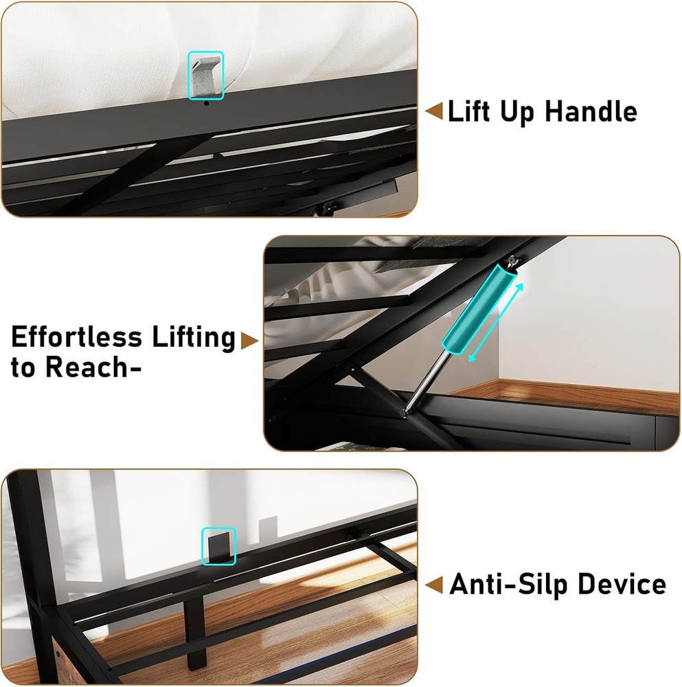 Lift Up Storage Bed Frame Headboard Platform with AC &Type-C & USB Charging