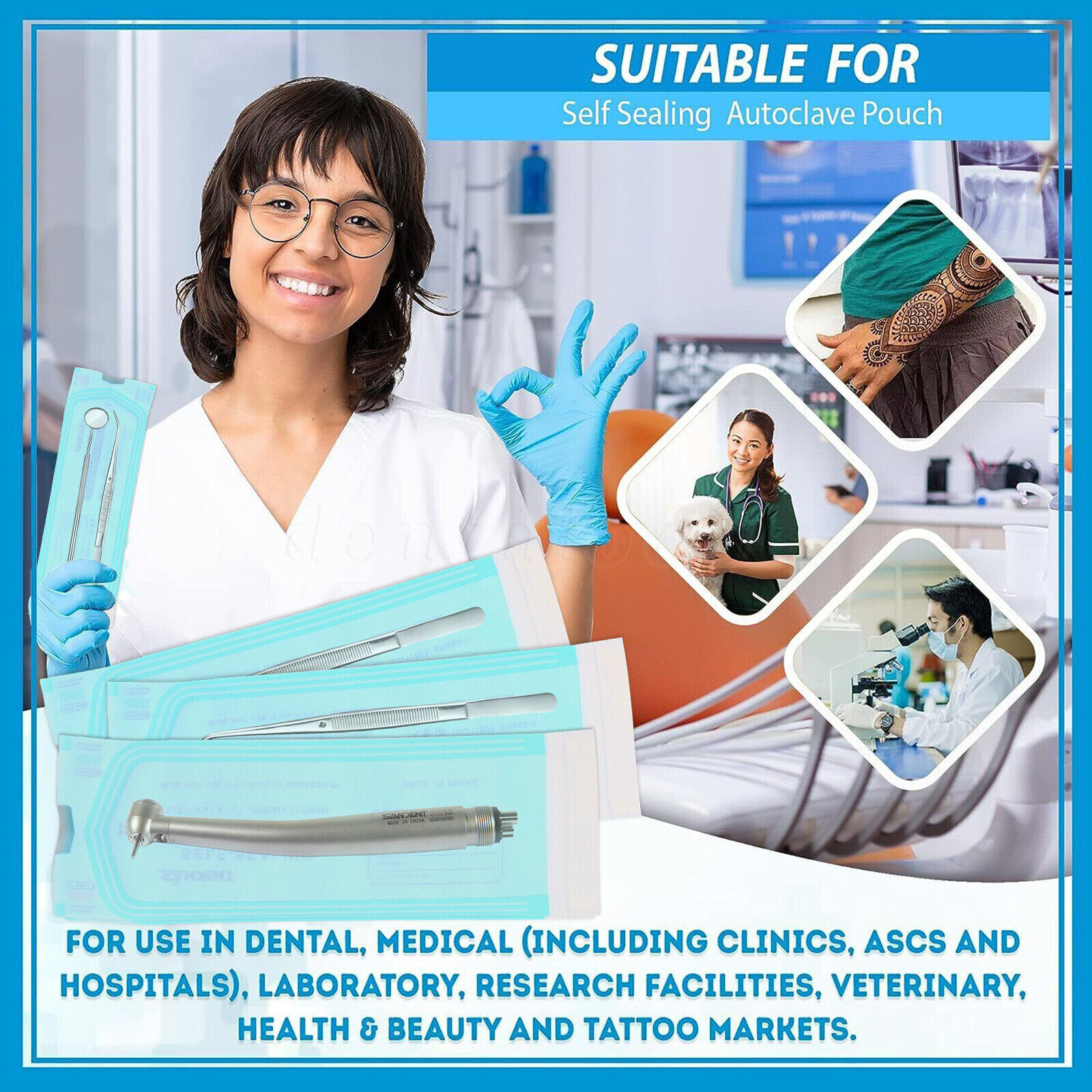 1000 3.5" x 10" Dental Sterilization Pouches Sterilizer Autoclave Bags Tool Nail