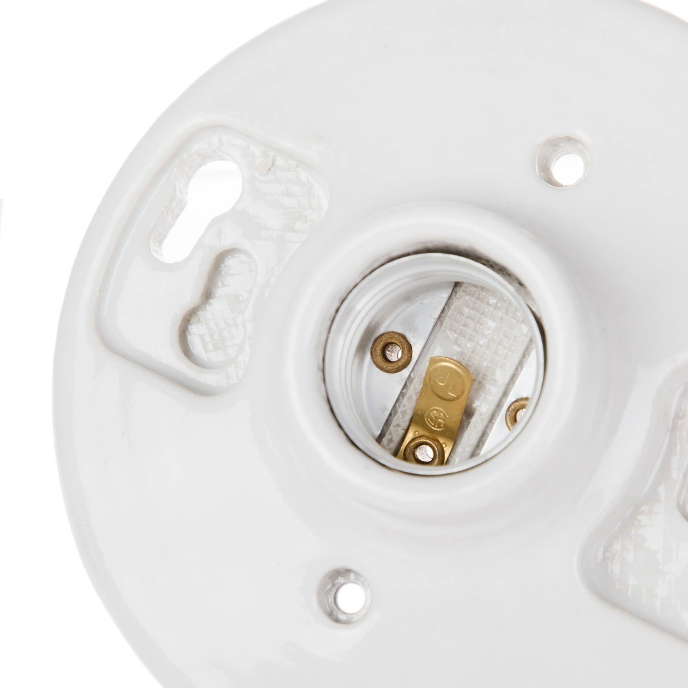 White Porcelain Ceiling Light Bulb Socket Base 2.25 inch Height 1-Pack E26 E27