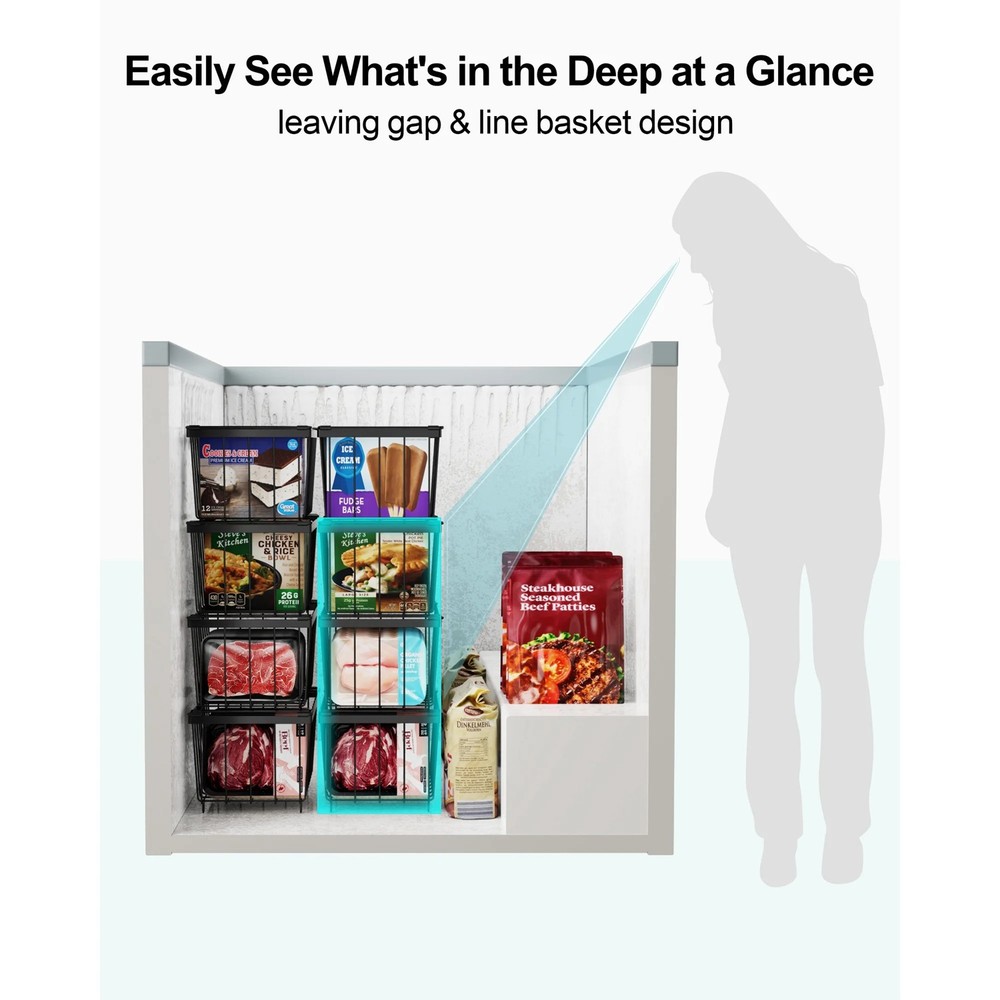 6 Pack Freezer Organizer Bins Stackable Chest Deep Freezer Sort Frozen