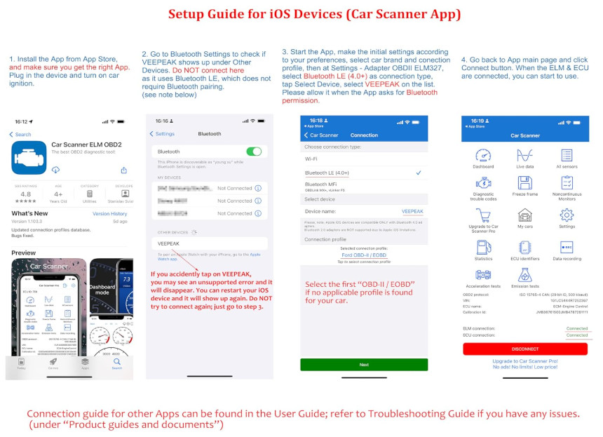Veepeak OBDCheck BLE+ Bluetooth OBD2 Scanner for iOS & Android