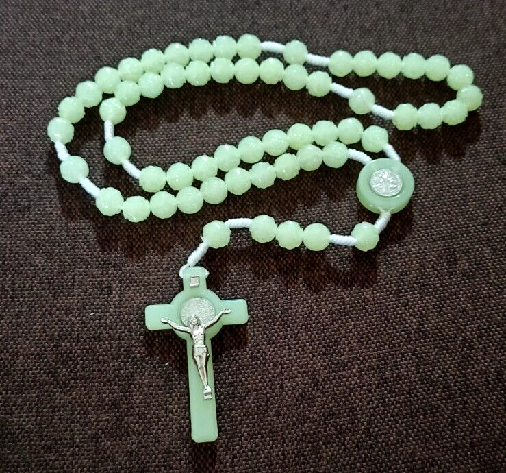 Rosary Luminous Phosphorous Hand Made Jerusalem Saint Benedict Glow in the Dark