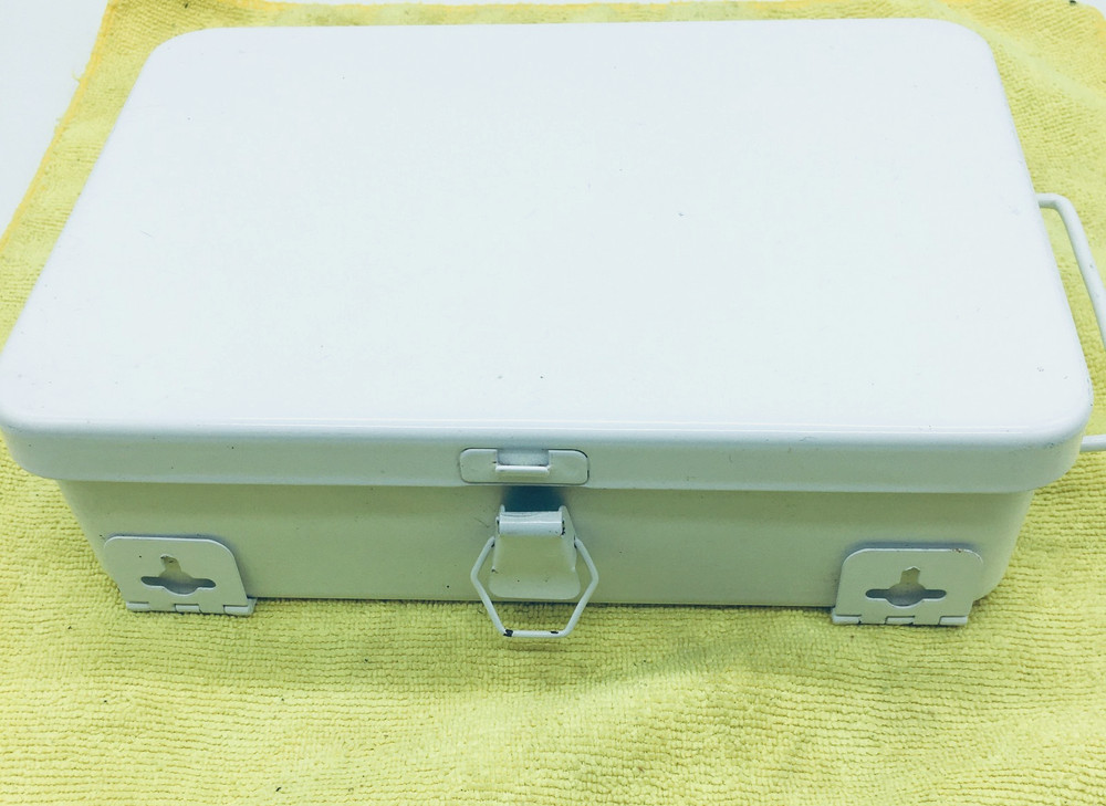 Vintage White Solid Steel Container Storage Tool box 7"X10" Medium