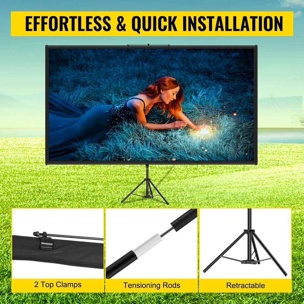 Durable 100in 16:9 4K Projector Screen with Easy-Fold Tripod Frame
