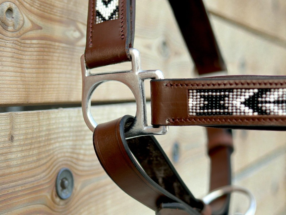 Western Leather Beaded Horse Halter Personalized Name Cowboy Halter Solid Brass.