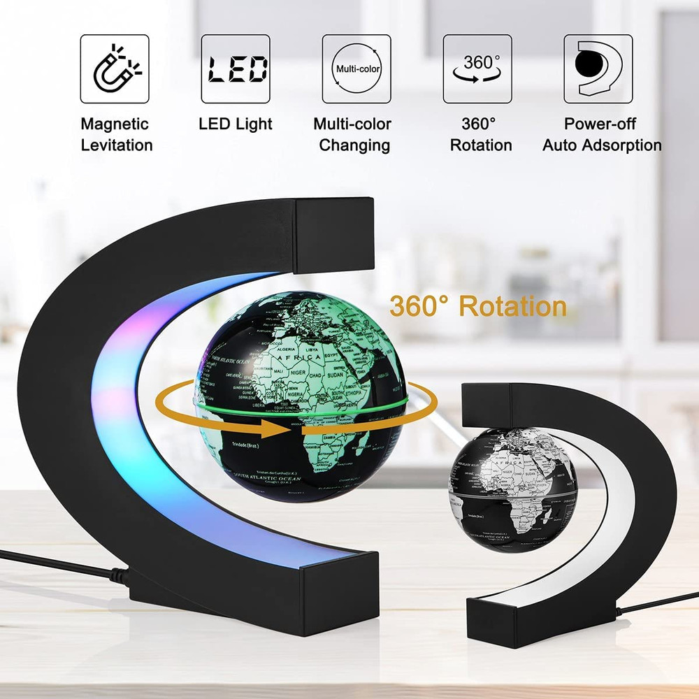 Magnetic Levitation Floating World Map Globe Multi-Color Changing Rotating Levit