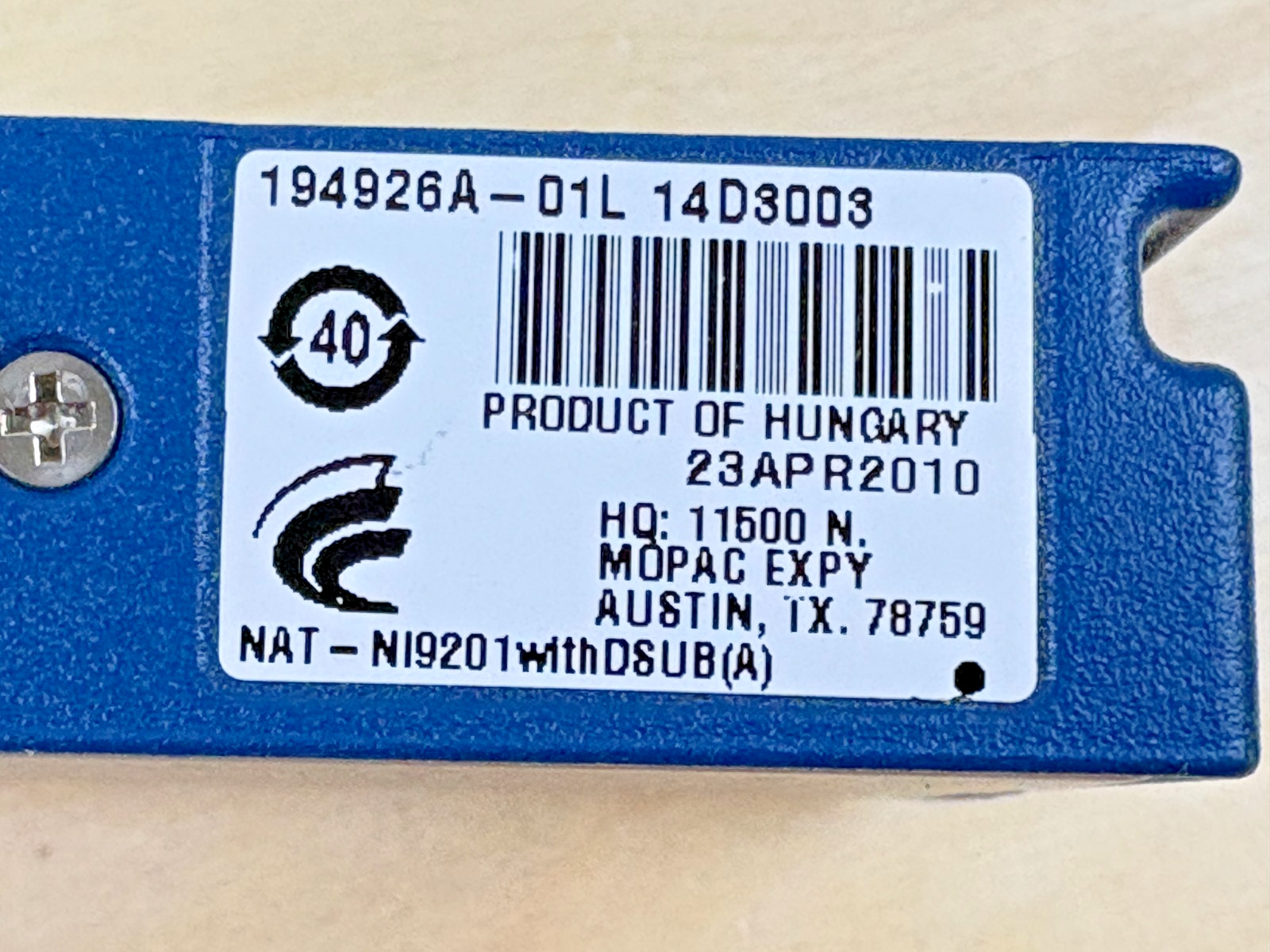 National Instruments NI 9201 w/ DSUB Analog Input Module, 8-Channel