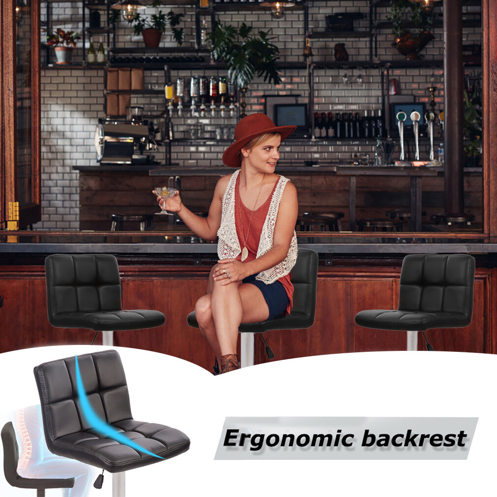 Set of 2 PU Leather Adjustable Bar Stool Counter Height Chair with Backrest